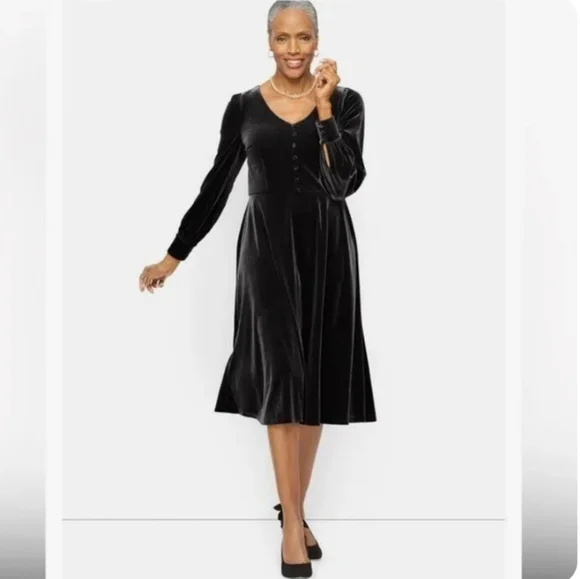 Talbots | Dresses | Talbots Billowsleeve Velour Fit Flare Dress Black | Poshmark Talbots | Dresses | Talbots Billowsleeve Velour Fit Flare Dress Black | Poshmark